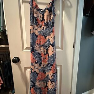 Floral Maxi Dress in Blue and Coral